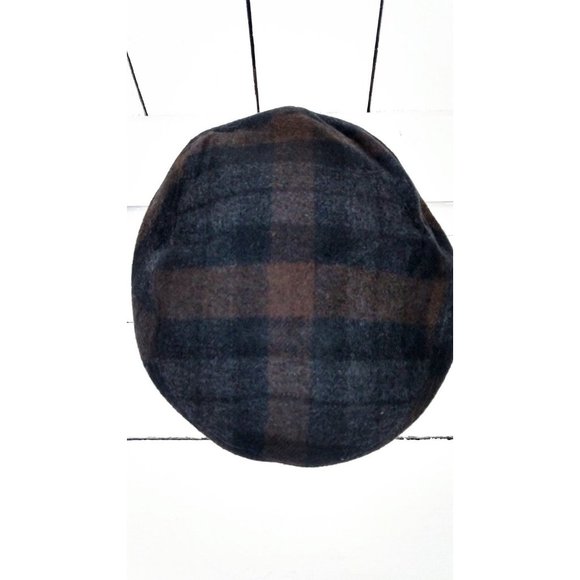 Brown and grey plaid wool blend newsboy cap - Picture 3 of 5
